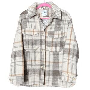 ZARA Plaid Shacket Oversized S Beige Brown Grunge Cabincore‎ Fall Layering Chore